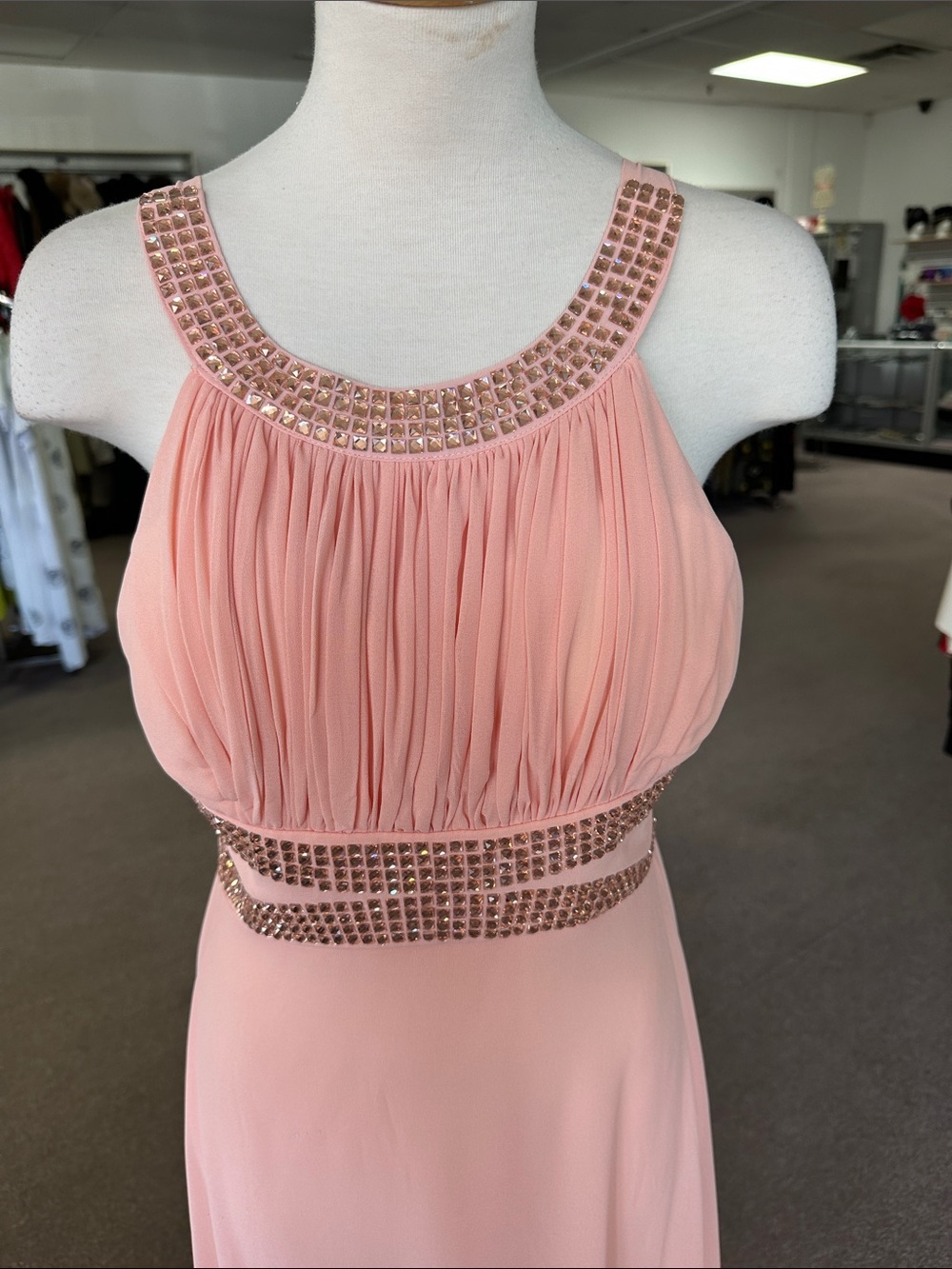 Elegant Blush Pink Evening Dress with Embellished Waist size XL, M - Picture 2 of 5